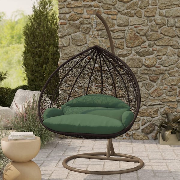 Leisuremod 2-Person Egg Swing Chair in Brown Stainless Steel Porch