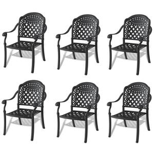 Cast Aluminum Black Frame Patio Dining Chair Garden and Outdoor Side Chair with Random Color Cushions (Set of 6)