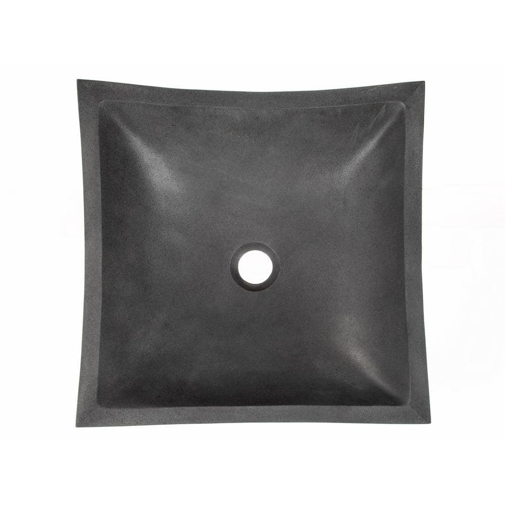 Honed Black Lava Stone Square Vessel Sink, 15.5"