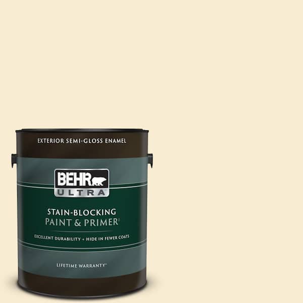 BEHR ULTRA 1 gal. #330C-1 Honeysuckle White Semi-Gloss Enamel Exterior Paint & Primer