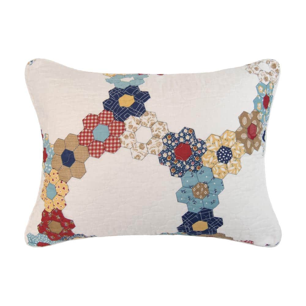 White Cotton Reversible Queen Quilt Set with Floral Design