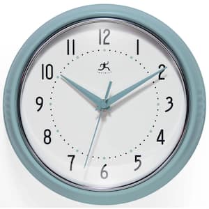 Retro Round Baby Blue Aluminum Wall Clock, 9.5 in.