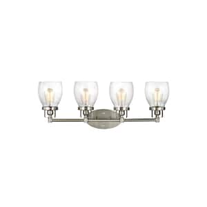 Belton 28.75 in. 4-Light Brushed Nickel Transitional Industrial Wall Bathroom Vanity Light with Seeded Glass Shades