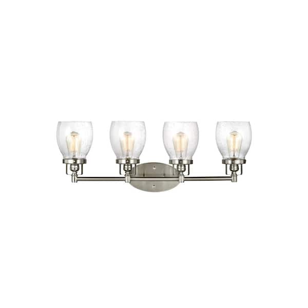 Generation Lighting Belton 28.75 in. 4-Light Brushed Nickel Transitional Industrial Wall Bathroom Vanity Light with Seeded Glass Shades