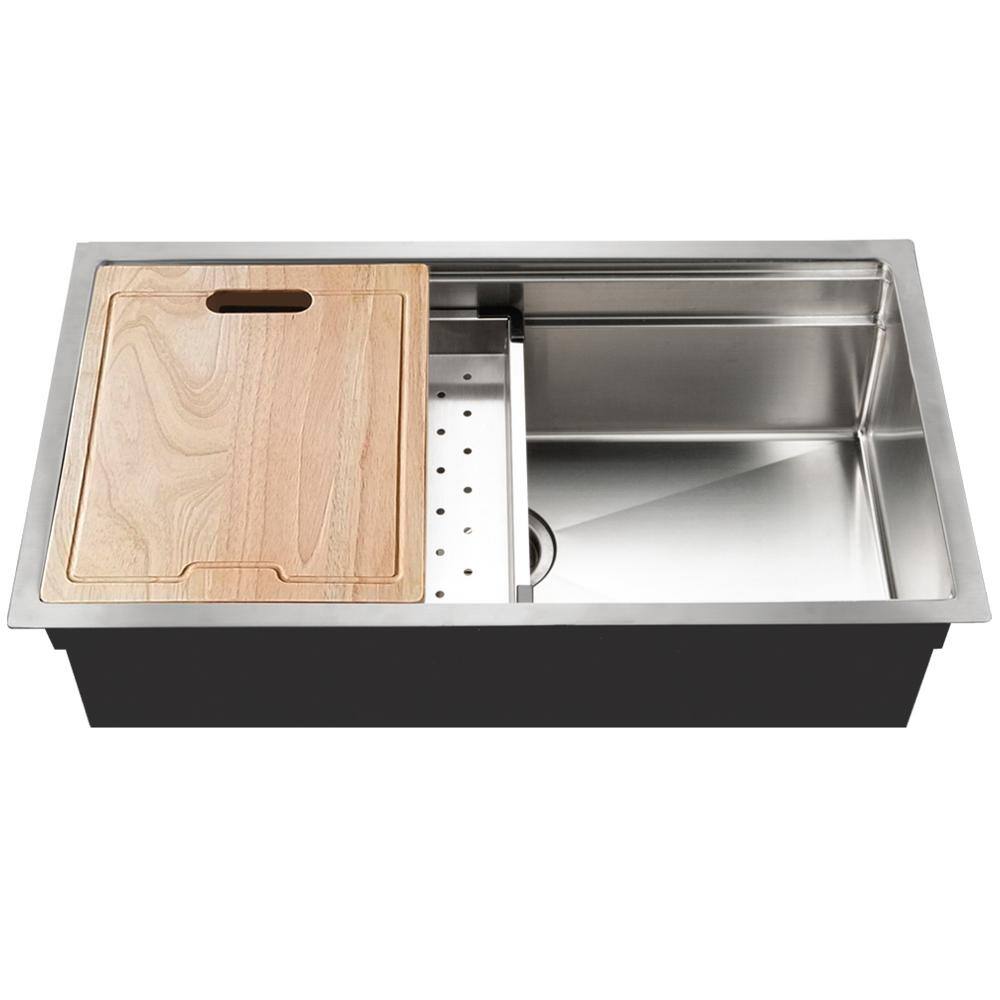 Stainless Steel Single Bowl Kitchen Sink with Drainboard and Accessories