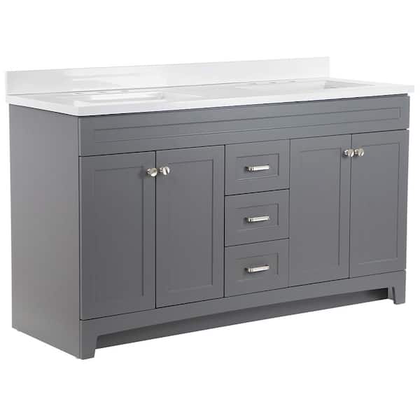 Home Decorators Collection Thornbriar 61 In W X 22 D Vanity Cement With Cultured Marble Top White Sink Tb60p2v17 Ct The Depot Cultured Marble Vanity Top In White, 61 Inch Bathroom Vanity Top Single Sink Menards