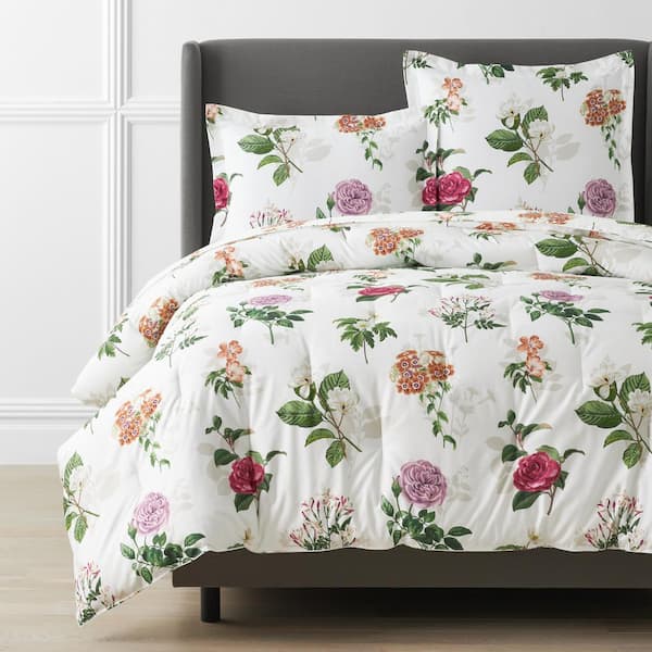 The Company Store Legends Hotel Cameilla Floral Wrinkle-Free White Multi Queen Sateen Comforter