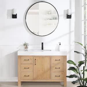 León 48 in.W x 22 in.D x 34 in.H Single Sink Bath Vanity in Fir Wood Brown with White Composite Stone Top