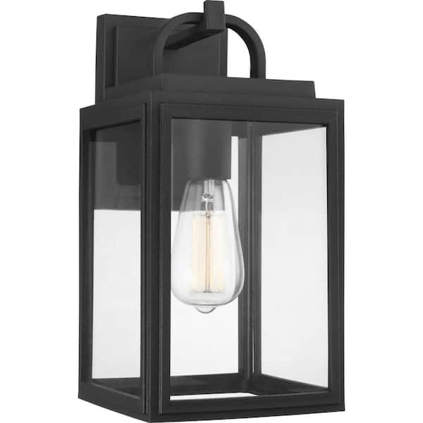 Progress Lighting Grandbury Collection 1-Light Textured Black Clear Glass Farmhouse Outdoor Medium Wall Lantern Light