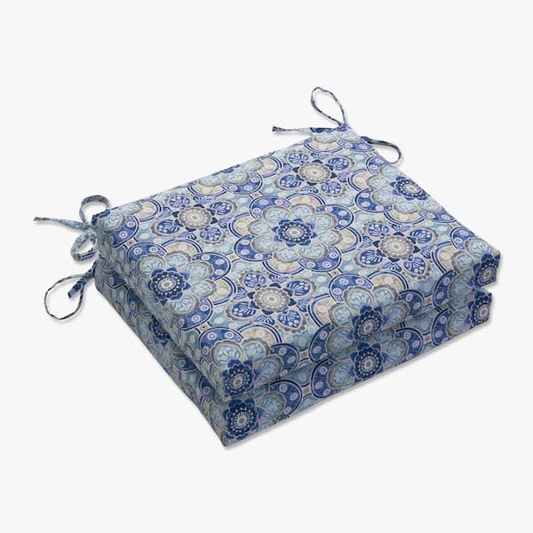 Pillow Perfect 18.5 in. x 16 in. Outdoor Dining Chair Cushion in Blue/Tan/Off-White (Set of 2)