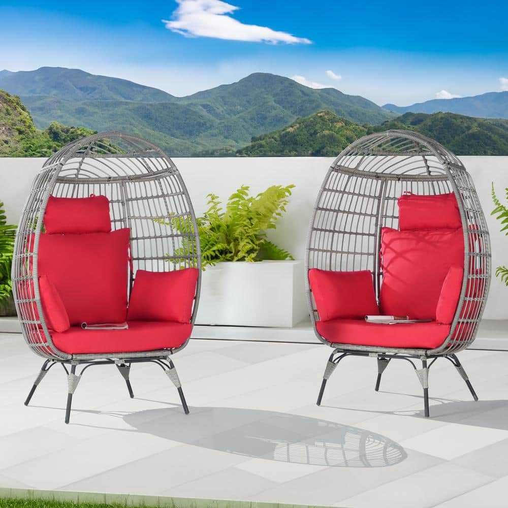 Oversized Outdoor Gray RatTan Egg Chair Patio Chaise Lounge Indoor Basket C