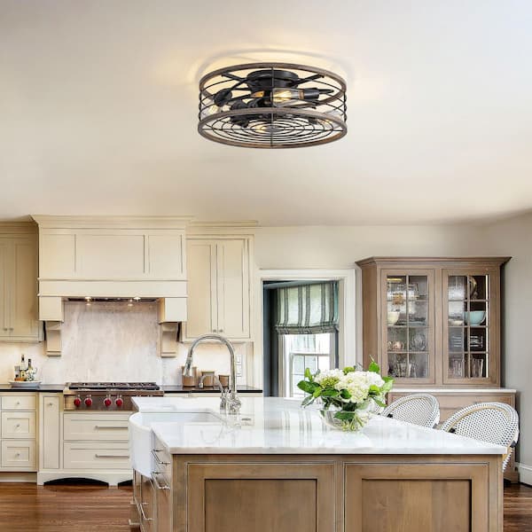 WDETR 36 in. Modern Indoor Traditional Short Fan Blade Nickel Ceiling Fan with Light and Remote for Bedroom Dining Room