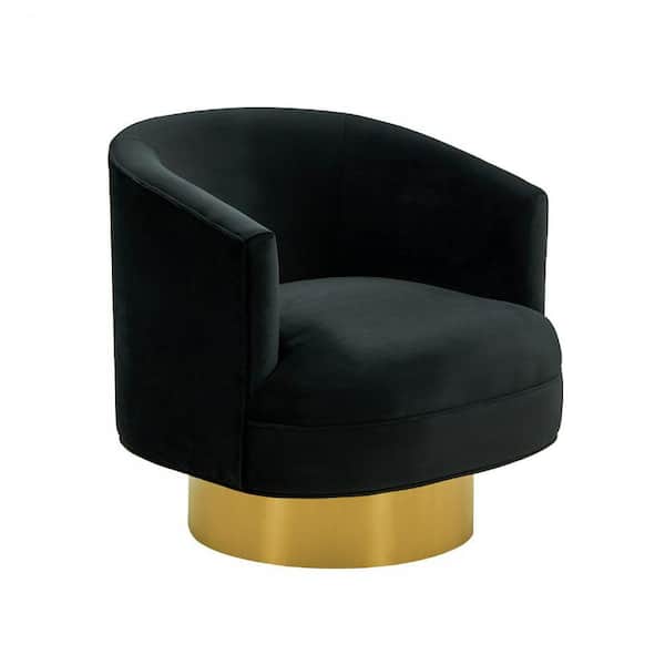 Benjara Modern Black and Gold Wood, Metal, and Fabric Black Fabric and Gold Base Arm Chair