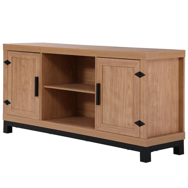 ARTFUL LIVING DESIGN Flavia 57.9 in. Natural Oak TV Stand Fits TV's up to 65 in. with Storage