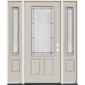 36 in. x 80 in. Left-Hand/Inswing 3/4 Lite Wendover Decorative Glass Primed Steel Prehung Front Door with Sidelites