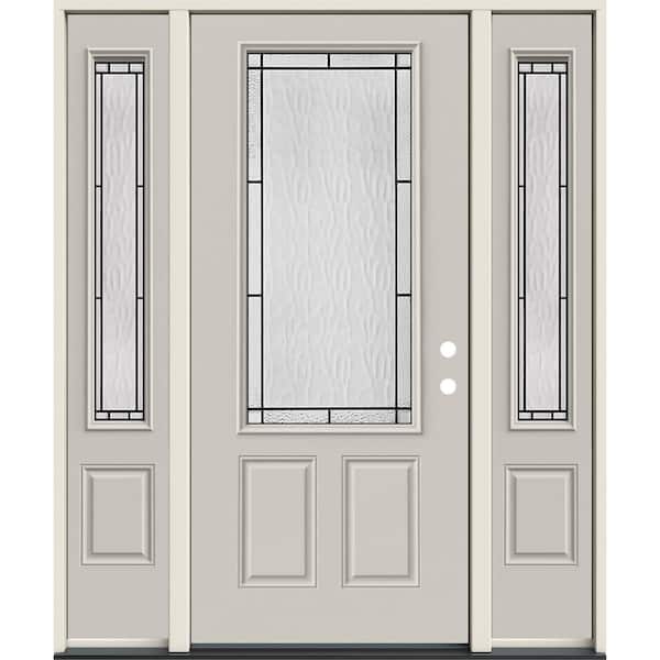 JELD-WEN 36 in. x 80 in. Left-Hand/Inswing 3/4 Lite Wendover Decorative Glass Primed Steel Prehung Front Door with Sidelites