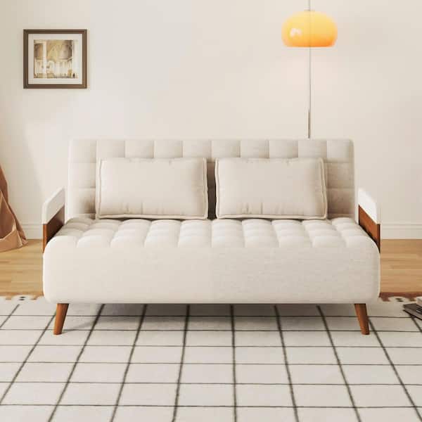 59 in. Walnut Twin Sleeper Size Folding Linen Sofa Bed