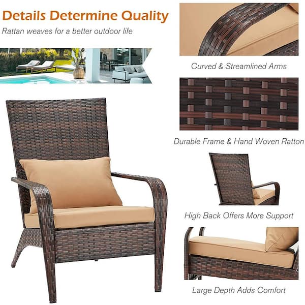 Outdoor Wicker Rattan Patio Porch Deck Adirondack Chair Seat Cushion Mix Brown 