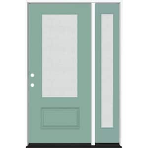 Legacy 51 in. x 80 in. 3/4 Lite Rain Glass RHIS Primed Quarry Finish Fiberglass Prehung Front Door with 12 in. SL
