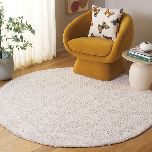Pine 6 ft. x 6 ft. Ivory/Orange Round Area Rug