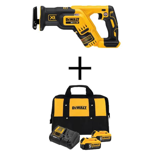 DEWALT 20-Volt MAX XR Cordless Brushless Compact Reciprocating Saw (Tool-Only) with 20V 5Ah Battery, Charger & Bag (2-Pack)
