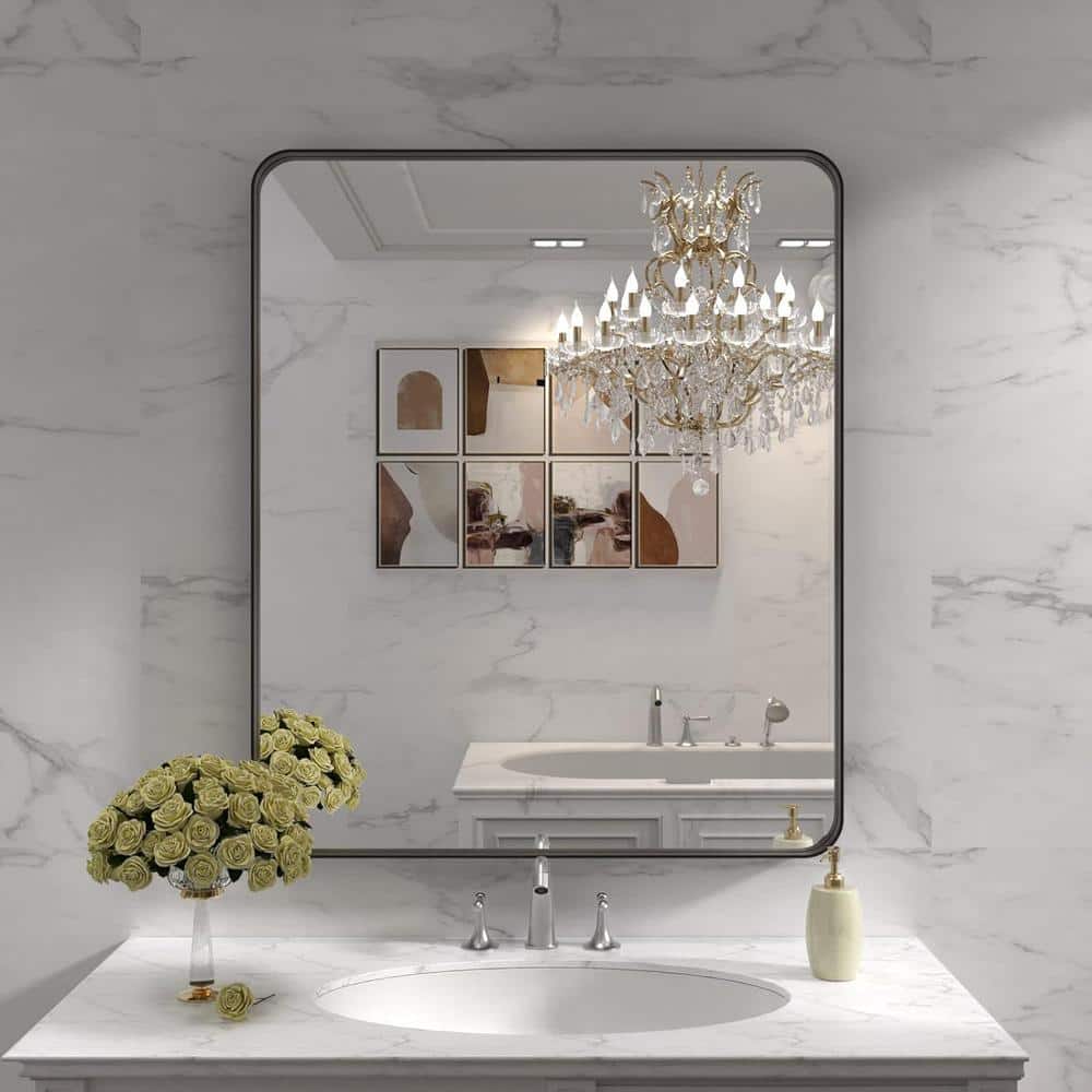 Matte Black Aluminum Rectangular Floating Vanity Mirror