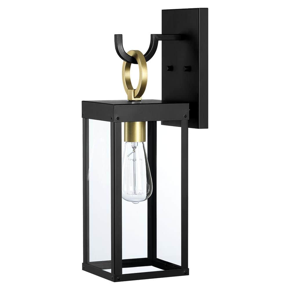19 in. 1-Light Matte Black Hardwired Outdoor Wall Lantern Sconce