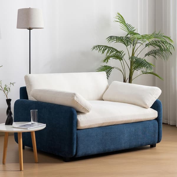 Blue and Cream Modern Upholstered Comfy Arm Chair with Pillows for Living Room, Apartment, Bedroom