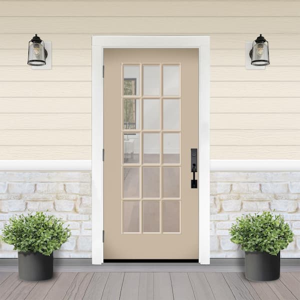 Reliant 36 in. x 80 in. FullLite 15L SDL Clear Glass RHOS Sandstone Finish Fiberglass Prehung Front Door w/4-9/16 Jamb