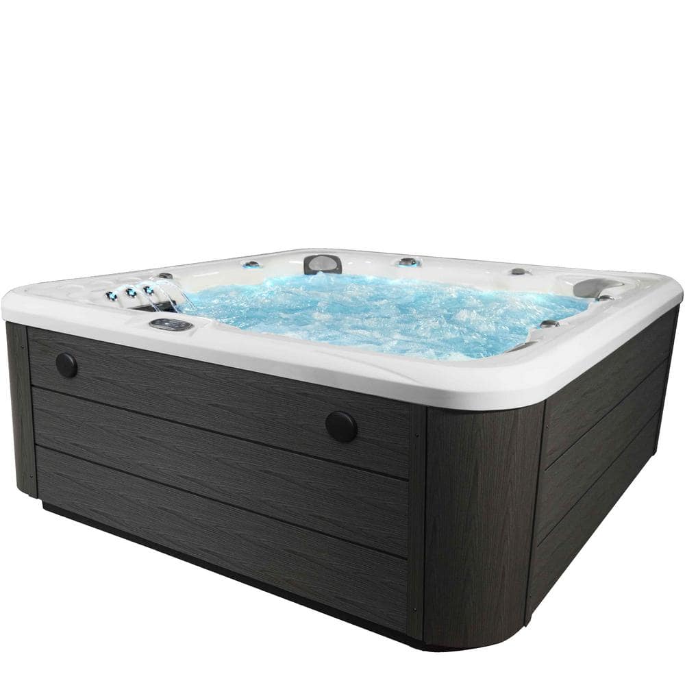 Scenic 6-Person Grey and White Rectangle Hot Tub with 69 Jets