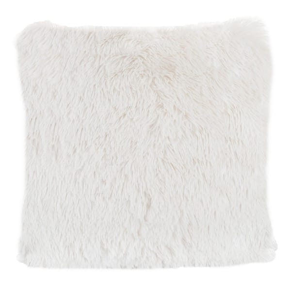 White 24 in. W x 24 in. L Faux Fur Square Shag Throw Pillow