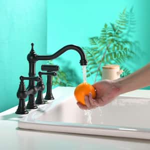 Double-Handles Bridge Kitchen Faucet with Side Sprayer in Oil Rubbed Bronze