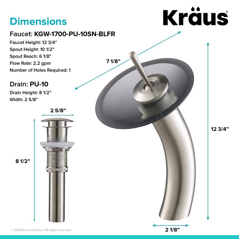 Satin Nickel Single Hole Vessel Faucet with Frosted Glass Disk