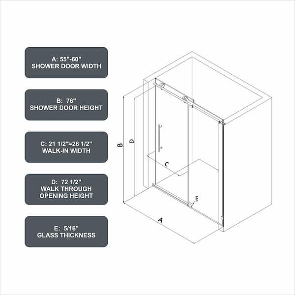 Staykiwi 60 in. W x 76 in. H Sliding Frameless Shower Door in Brushed Nickel Finish with Clear Glass