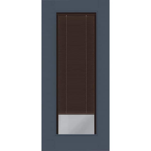 Legacy 32 in. x 80 in. Universal Handing Full Lite Clear Glass Mocha Miniblind Dark Denim Fiberglass Front Door Slab