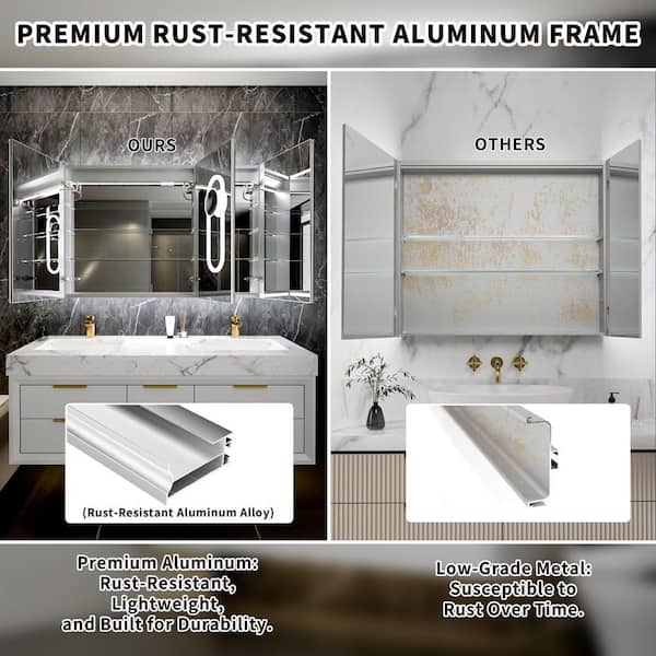 24 in. W x 32 in. H Rectangular Silver Aluminum Recessed/Surface Mount Right Hinge Dimmable Medicine Cabinet with Mirror