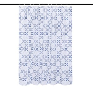 Raystar 70 in. x 72 in. Blue and White PEVA Shower Curtain Leaves Pattern Shower Curtain Liner with 12-Hooks