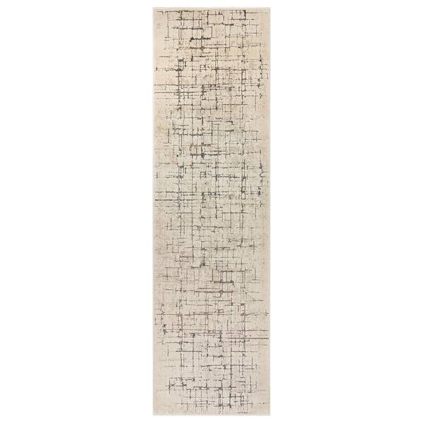 Modern Abtract Linear Indoor High-Low Runner Rug 2 ft. x 8 ft. Cream