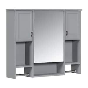 35 in. W x 28.70 in. H Gray Rectangular Wall Mounted Bathroom Medicine Cabinet with Mirror and Towels Bar