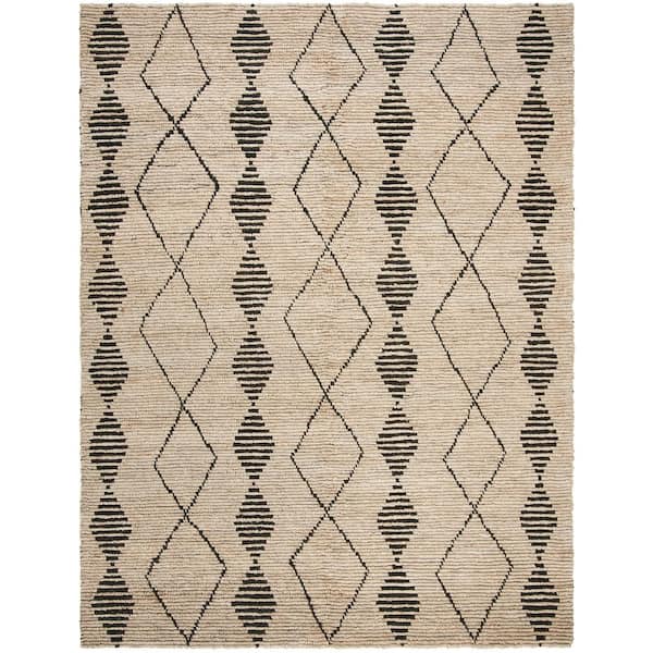 Bohemian 8 ft. x 10 ft. Beige/Black Geometric Striped Area Rug