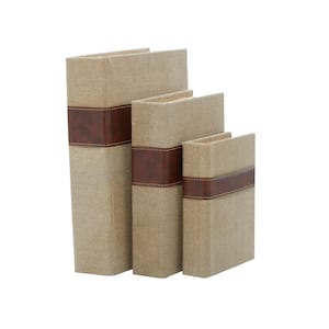 Rectangle Linen Faux Book Box with Faux Leather Detailing (Set of 3)