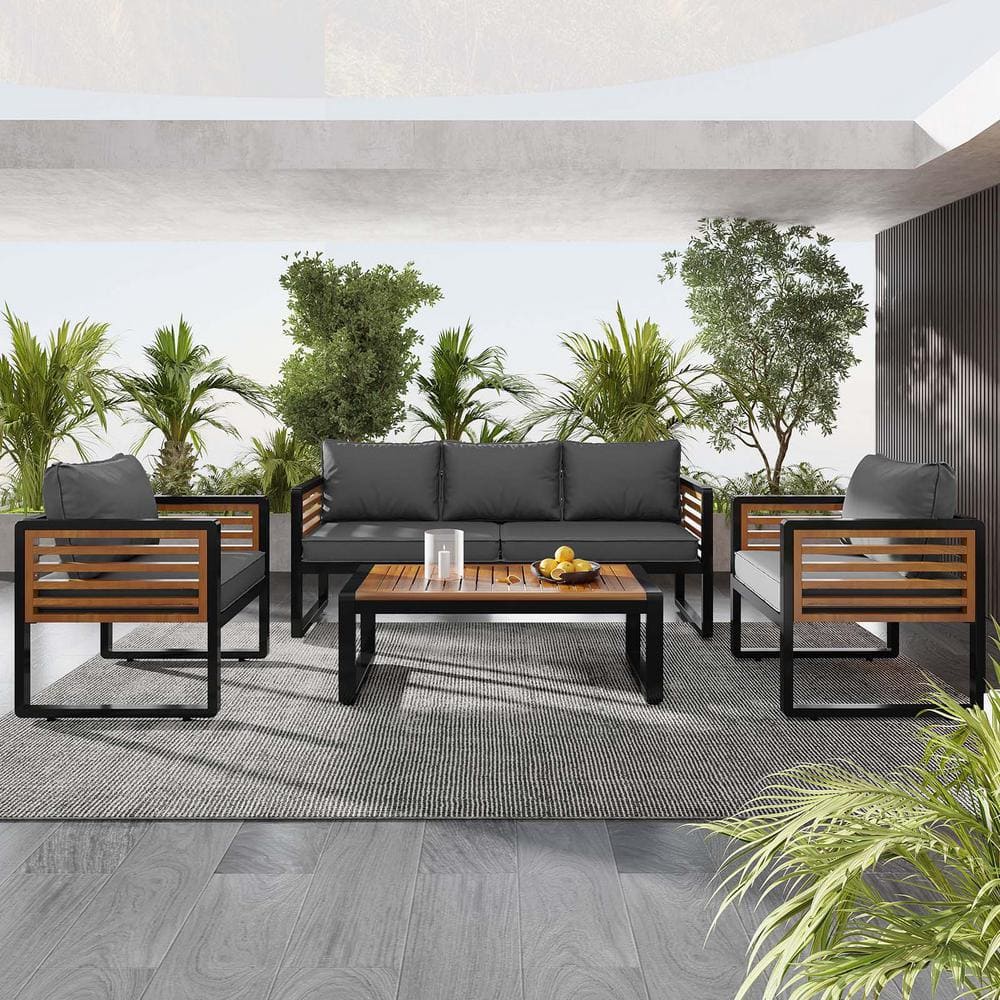 4-pieces Outdoor Patio Furniture Sets, Patio Conversation Sets, Garden Seat