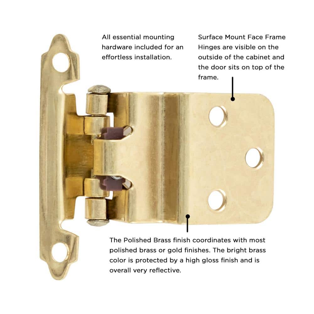 Polished Brass Self-Closing Cabinet Hinges with Screws