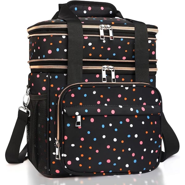 17 qt. Expandable Lightweight Insulated Lunch Box Double Deck Large Leakproof Soft Cooler Bag for Travel, Polka Dots 16L