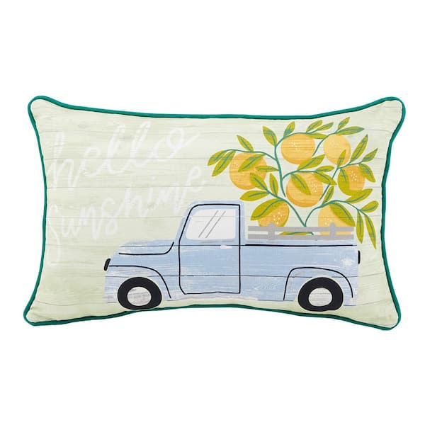 Hampton Bay 12 in. x 20 in. Green Sunshine Grove Lumbar Outdoor Throw Pillow