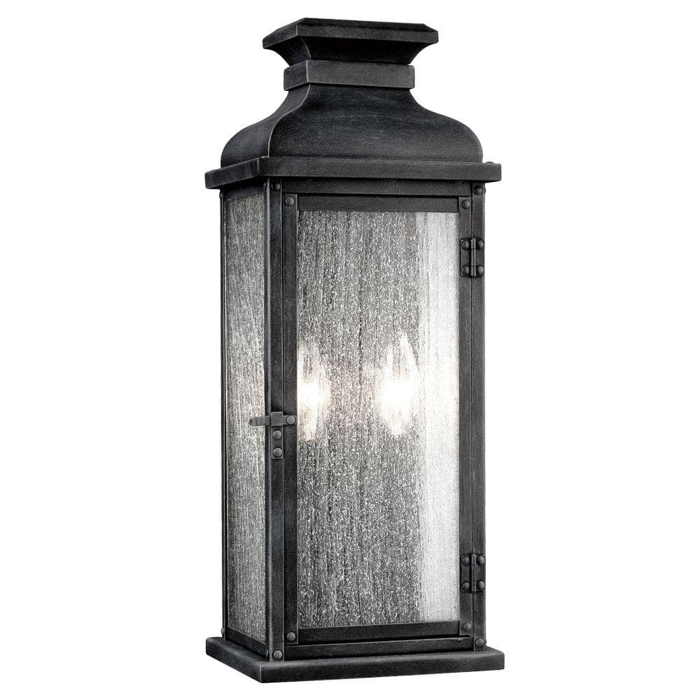 Generation Lighting Pediment 7 in. W 2-Light Dark Weathered Zinc Outdoor 18.125 in. Wall Lantern Sconce with Clear Seeded Glass -  OL11101DWZ