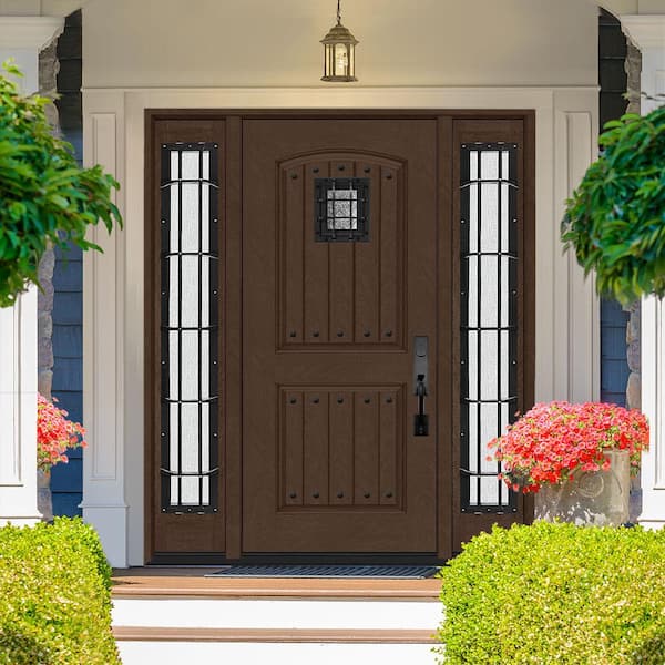 Regency 64 in. x 80 in. 2Panel Plank Cavalier Speakeasy LHIS Hickory Fiberglass Prehung Front Door w/Cav Dbl 12in.SL