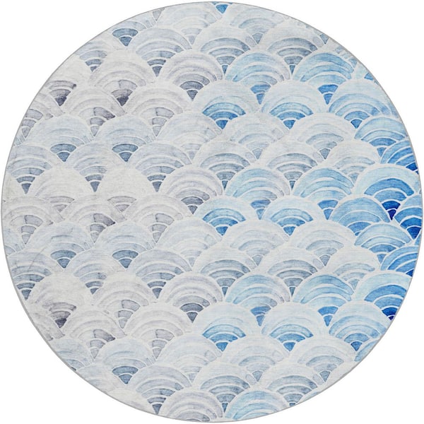 Dream Shag Premium Machine Washable Abstract ADS184 Blue 8 ft. x 8 ft. Round Rug