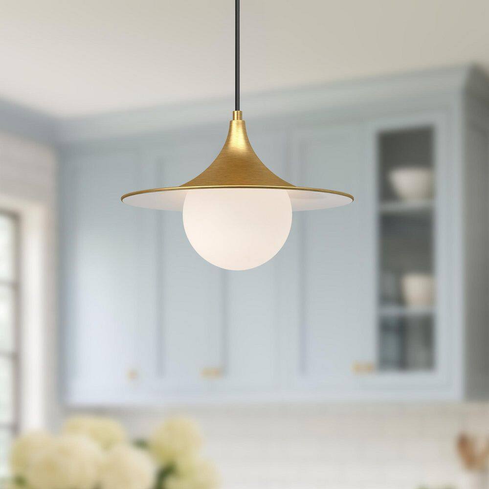 Fuji Inspired Matte Black & Brushed Gold Globe Pendant Light