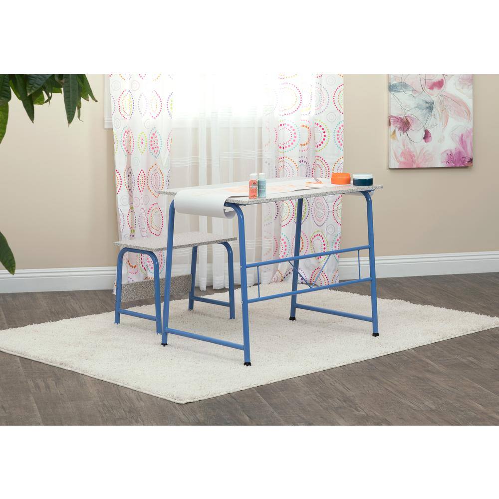Splatter Blue and Gray Art and Craft Table Set with Bench and Paper Roll